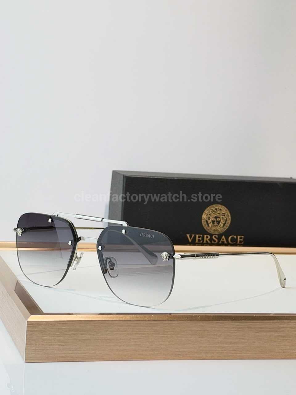 Versace VE2190 Aviator Sunglasses | Silver-Tone Frame with Grey Gradient Lenses