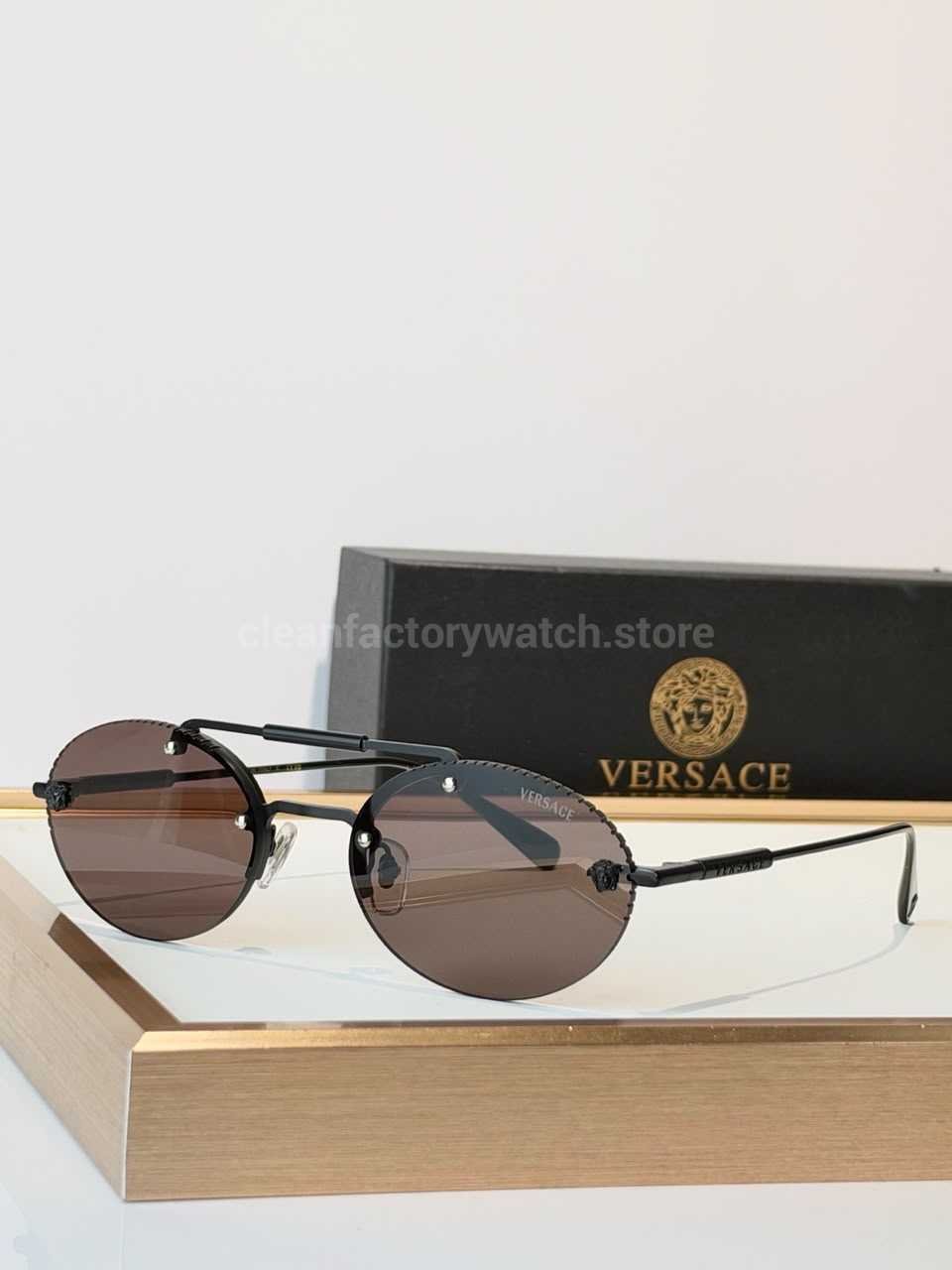 Versace VE2191 Round Sunglasses | Black Frame with Brown Lenses