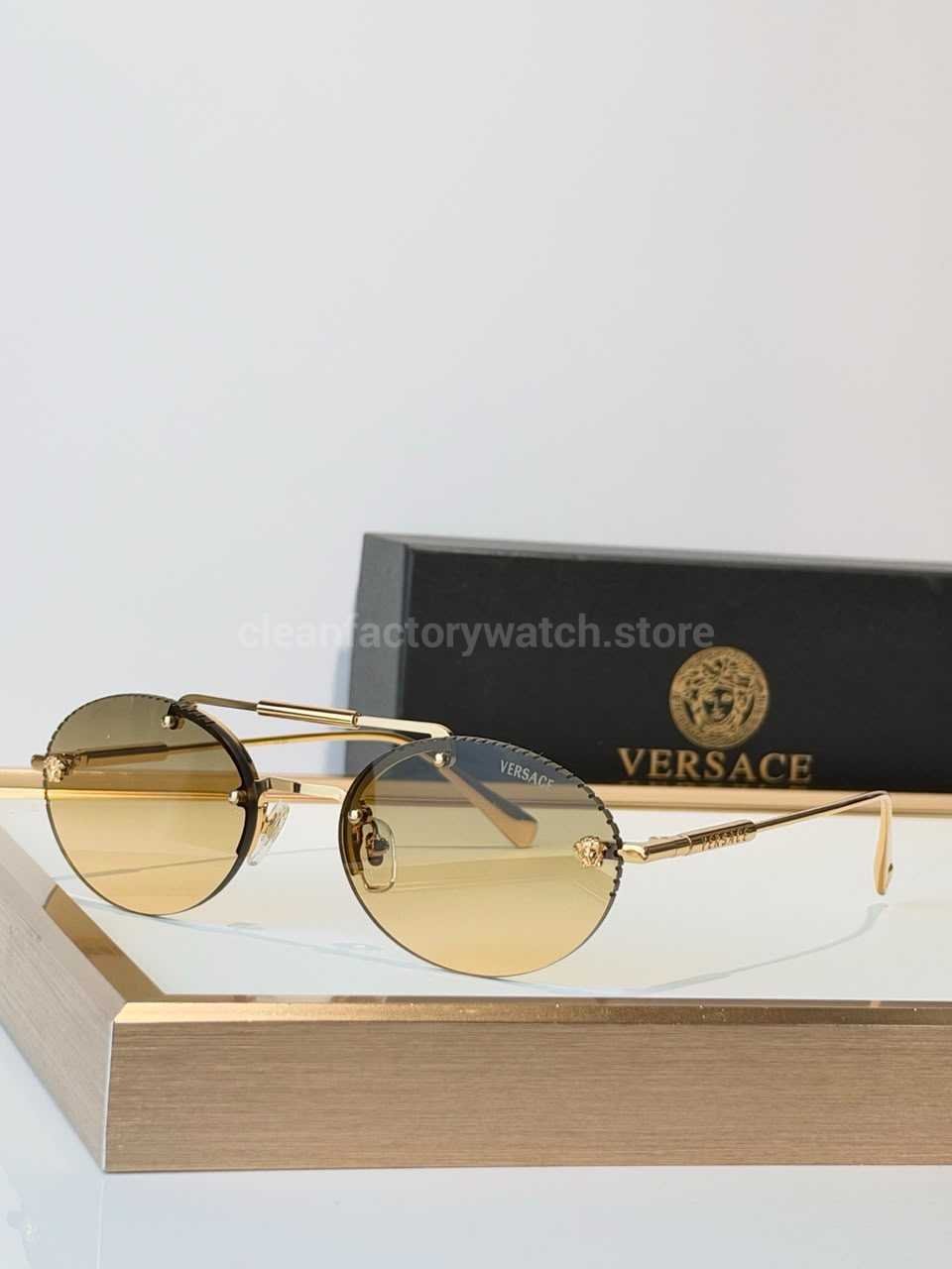 Versace VE2191 Round Sunglasses | Gold-Tone Frame with Brown to Yellow Gradient Lenses