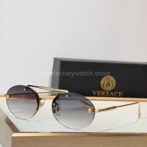 Versace VE2191 Round Sunglasses | Gold-Tone Frame with Grey Gradient Lenses