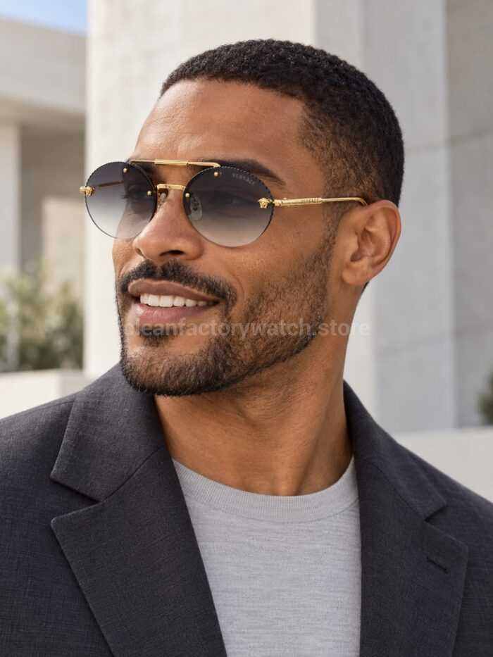 Versace VE2191 Round Sunglasses | Gold-Tone Frame with Grey Gradient Lenses - Image 2