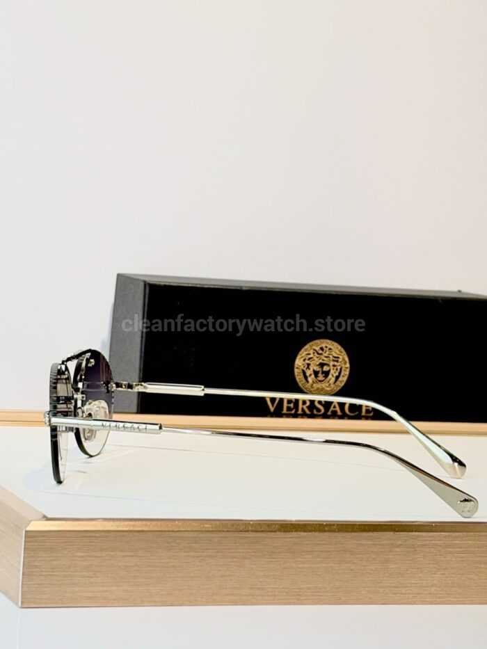 Versace VE2191 Round Sunglasses | Silver-Tone Frame with Grey Gradient Lenses - Image 4