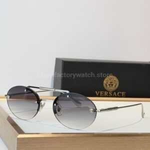 Versace VE2191 Round Sunglasses | Silver-Tone Frame with Grey Gradient Lenses