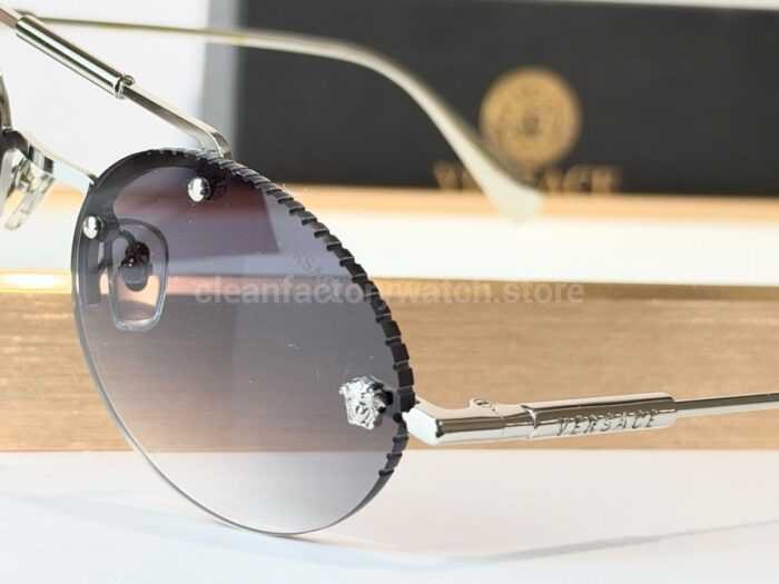 Versace VE2191 Round Sunglasses | Silver-Tone Frame with Grey Gradient Lenses - Image 5