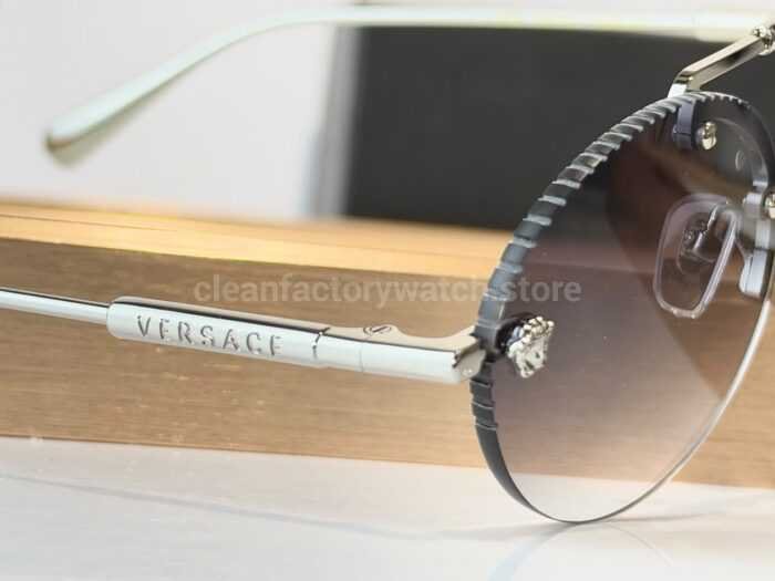 Versace VE2191 Round Sunglasses | Silver-Tone Frame with Grey Gradient Lenses - Image 6