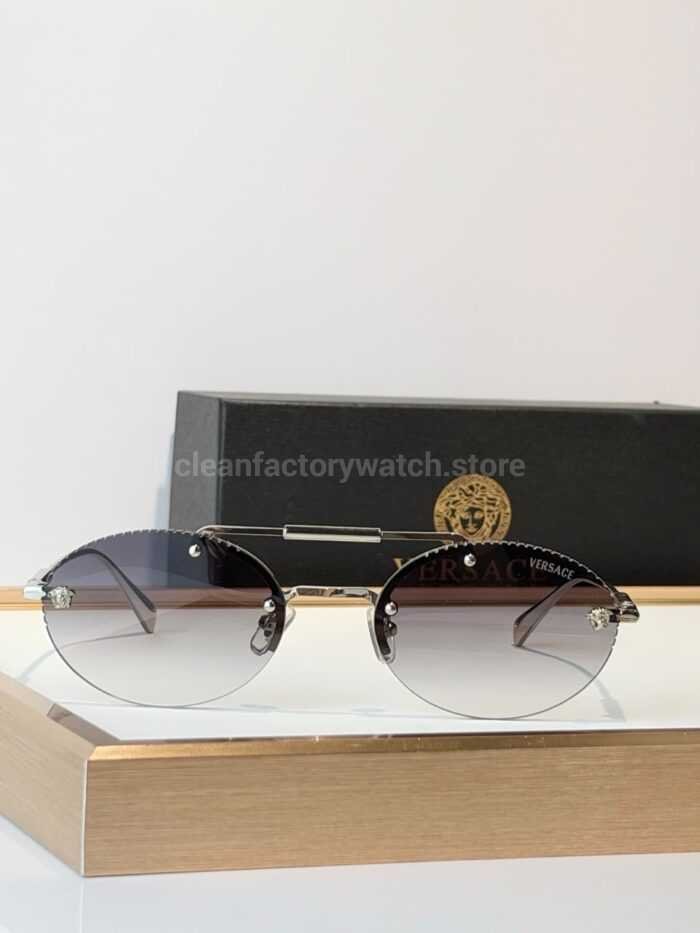 Versace VE2191 Round Sunglasses | Silver-Tone Frame with Grey Gradient Lenses - Image 3