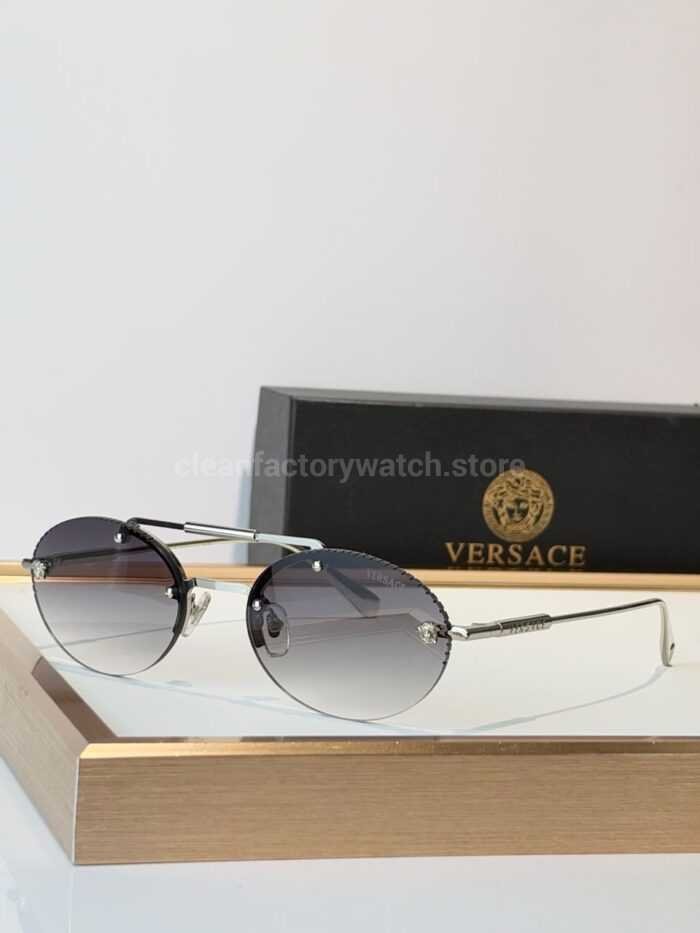 Versace VE2191 Round Sunglasses | Silver-Tone Frame with Grey Gradient Lenses - Image 2
