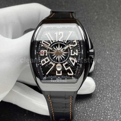 ABF Factory Franck Muller Vanguard V45 44mm Black Ceramic Leather Strap White Arabic Numerals Black Dial (1)