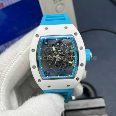 APS Factory Richard Mille RM 055 42.7mm White Ceramic Light Blue Rubber Strap Skeletonized Black Dial (6)