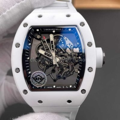 APS Factory Richard Mille RM 055 42.7mm White Ceramic White Rubber Strap Skeletonized Black Dial (6)