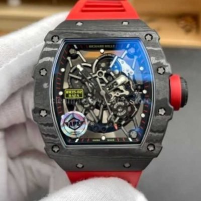 APS Factory Richard Mille RM 35 02 44.5mm Black Carbon Fiber Red Rubber Strap Black Skeletonized Dial (4)