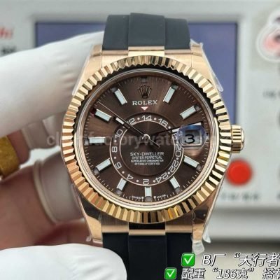 B Factory Rolex Sky Dweller 336235 0002 42mm Rose Gold Oysterflex Brown Dial (9)