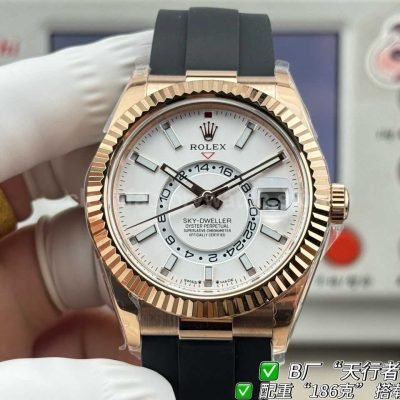 B Factory Rolex Sky-Dweller 336235-0003 rose gold Oysterflex white dial