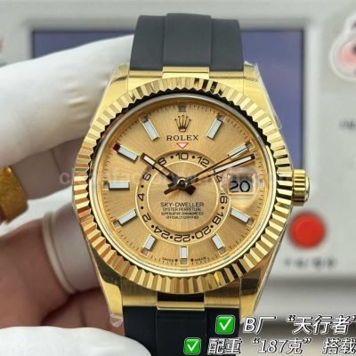 B Factory Rolex Sky-Dweller 336238-0001 yellow gold Oysterflex champagne dial
