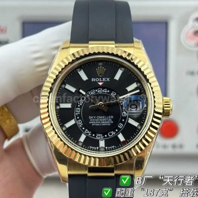 B Factory Rolex Sky-Dweller 336238-0002 yellow gold Oysterflex black dial
