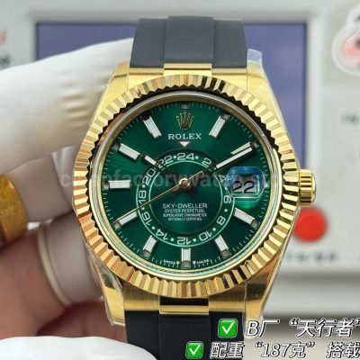 B Factory Rolex Sky-Dweller 336238-0004 yellow gold Oysterflex green dial