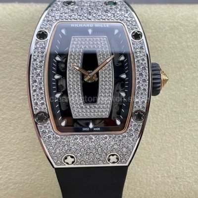 BBA Factory Richard Mille RM 07 31.4mm Diamond Bezel Black Rubber Strap Skeletonized Black Dial (8)