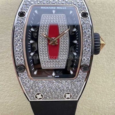BBA Factory Richard Mille RM 07 31.4mm Diamond Bezel Black Rubber Strap Skeletonized Red Dial (4)