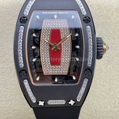 BBA Factory Richard Mille RM 07 31.4mm Diamond Black Ceramic Black Rubber Strap Skeletonized Red Dial (8)