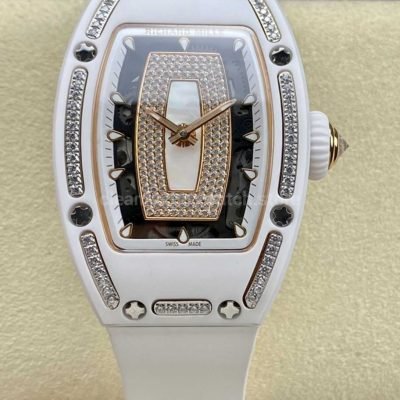 BBA Factory Richard Mille RM 07 31.4mm Diamond White Ceramic White Rubber Strap Skeletonized White Dial (7)