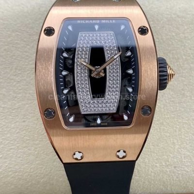 BBA Factory Richard Mille RM 07 31.4mm Rose Gold Black Rubber Strap Skeletonized Black Dial (6)