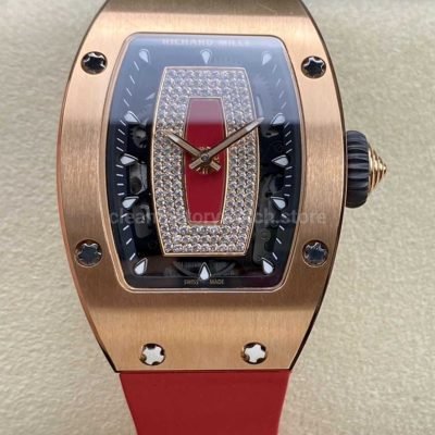 BBA Factory Richard Mille RM 07 31.4mm Rose Gold Red Rubber Strap Skeletonized Red Dial (1)