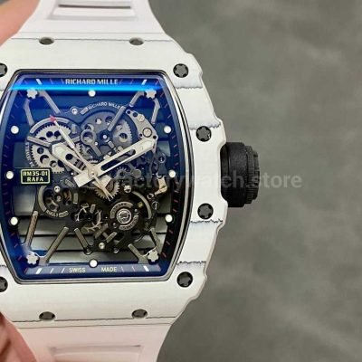 BBR Factory Richard Mille RM 35 01 42mm White Carbon Fiber White Rubber Strap White Skeletonized Dial (8)