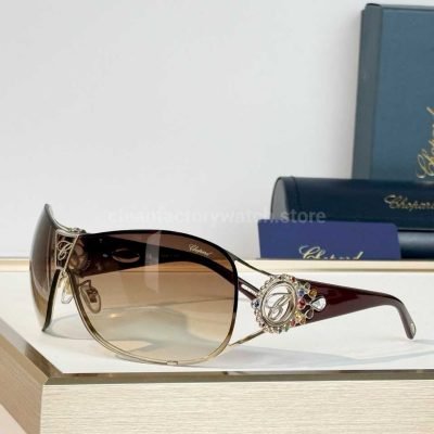 Chopard SCH863S Shield Sunglasses Gold & Burgundy Frame With Brown Gradient Lens (1)