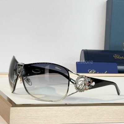 Chopard SCH863S Shield Sunglasses Silver & Black Frame With Grey Gradient Lens (1)