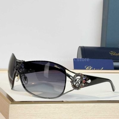 Chopard SCH863S Shield Sunglasses Silver & Black Frame With Grey Purple Gradient Lens (1)