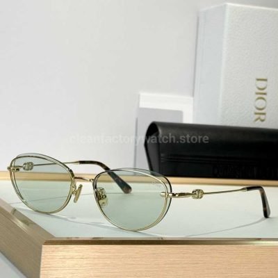 Dior Petit CD B1U Cat Eye Sunglasses Gold Frame With Light Green Lenses (5)