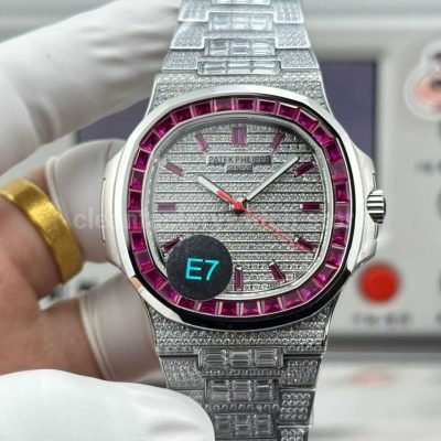 E7 Emerald Nautilus red dial diamond bezel 40mm