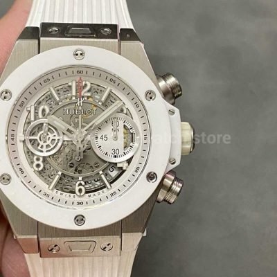 HB Factory Hublot Big Bang Unico 45mm White White Rubber Strap Ceramic Bezel White Skeletonized Dial (3)