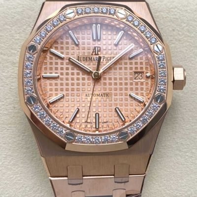 IPF Factory Audemars Piguet Royal Oak 15451OR rose gold diamond bezel champagne dial replica watch