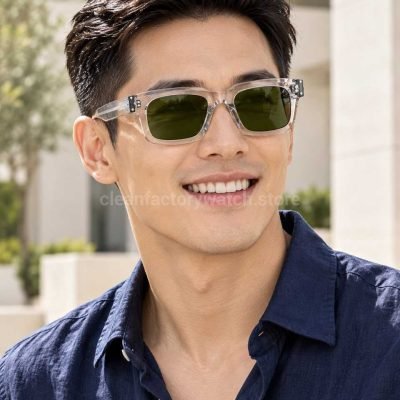 Jacques Marie Mage BELVEDERE Rectangular Sunglasses Clear Frame With Olive Green Lenses (3)