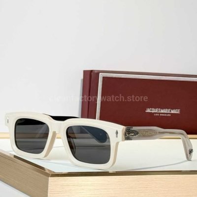 Jacques Marie Mage BELVEDERE Rectangular Sunglasses Ivory Frame With Grey Lenses (1)