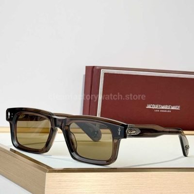 Jacques Marie Mage BELVEDERE Rectangular Sunglasses Transparent Dark Brown Frame With Olive Brown Lenses (1) 2
