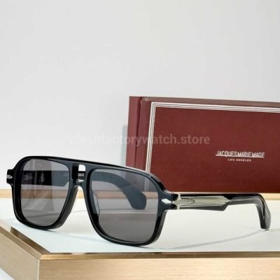 Jacques Marie Mage ELKHART Square Aviator Sunglasses Black Frame With Grey Lenses (1)