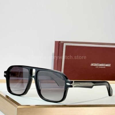 Jacques Marie Mage ELKHART Square Aviator Sunglasses Black Frame With Grey Purple Gradient Lenses (1)
