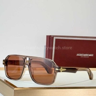 Jacques Marie Mage ELKHART Square Aviator Sunglasses Transparent Brown Frame With Rose Brown Lenses (1)