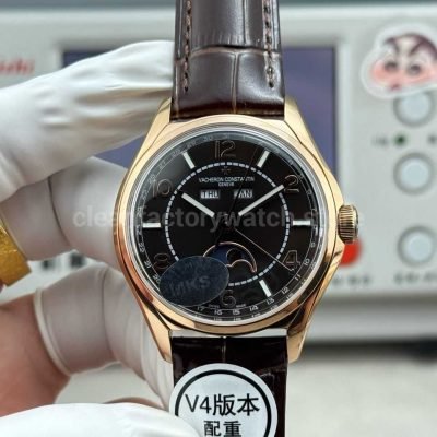 MKS Factory Vacheron Constantin Fiftysix 4000E 40mm Rose Gold Leather Strap Arabic Numerals Black Dial (2)
