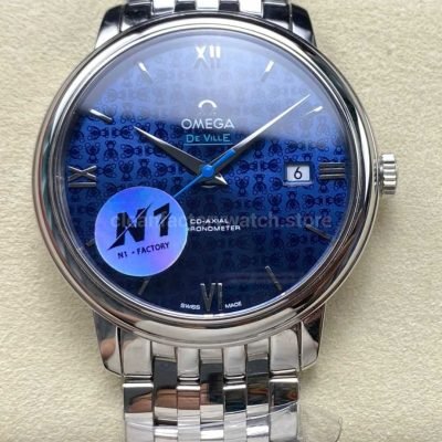 N1 Factory Omega De Ville Co Axial 424.10.40.20.03.003 39.5mm Full Steel Roman Number Blue Dial (1)