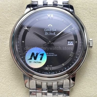 N1 Factory Omega De Ville Co Axial 424.10.40.20.06.001 39.5mm Full Steel Roman Number Grey Dial (7)