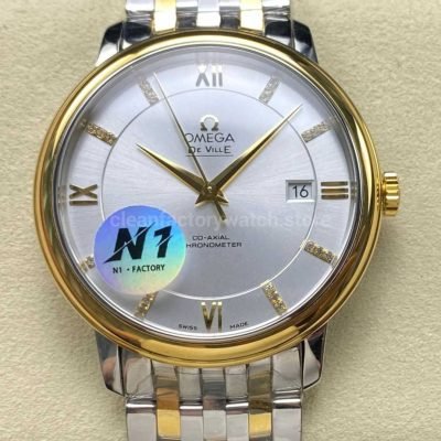 N1 Factory Omega De Ville Co Axial 424.20.37.20.02.001 39.5mm Half Yellow Gold Roman Number Silver Dial (8)