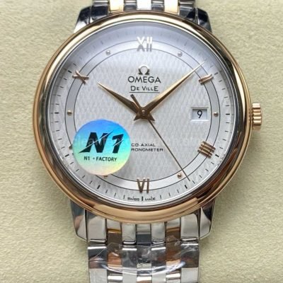 N1 Factory Omega De Ville Co Axial 424.20.40.20.02.002 39.5mm Half Rose Gold Roman Number Silver Dial (8)