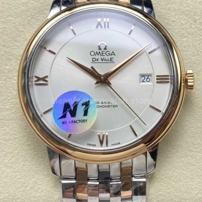 N1 Factory Omega De Ville Co Axial 424.20.40.20.02.005 39.5mm Half Yellow Gold Roman Number Silver Dial (7)