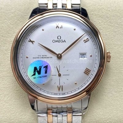 N1 Factory Omega De Ville Prestige 434.20.41.20.02.001 41mm Half Yellow Gold Roman Numerals Silver Dial (7)