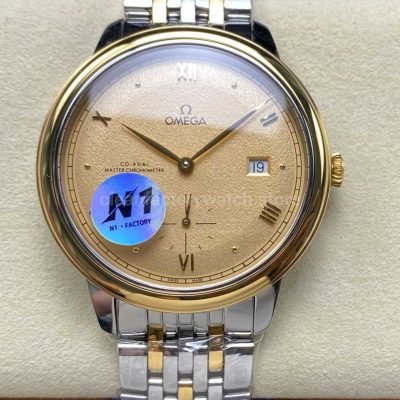 N1 Factory Omega De Ville Prestige 434.20.41.20.08.001 41mm Half Yellow Gold Roman Numerals Champagne Dial (7)