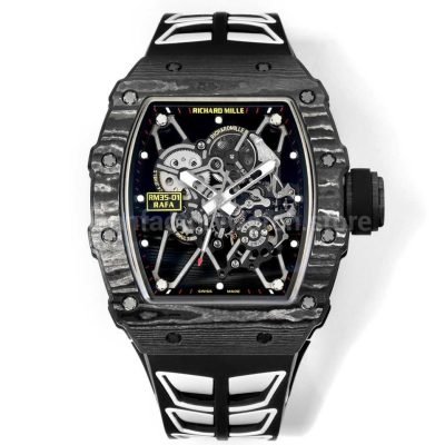 New Factory Richard Mille RM 35-01 black carbon fiber black white rubber strap replica