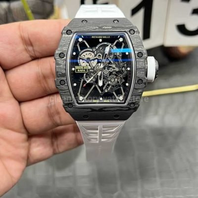 Richard Mille RM 35-01 black carbon fiber white rubber strap replica watch